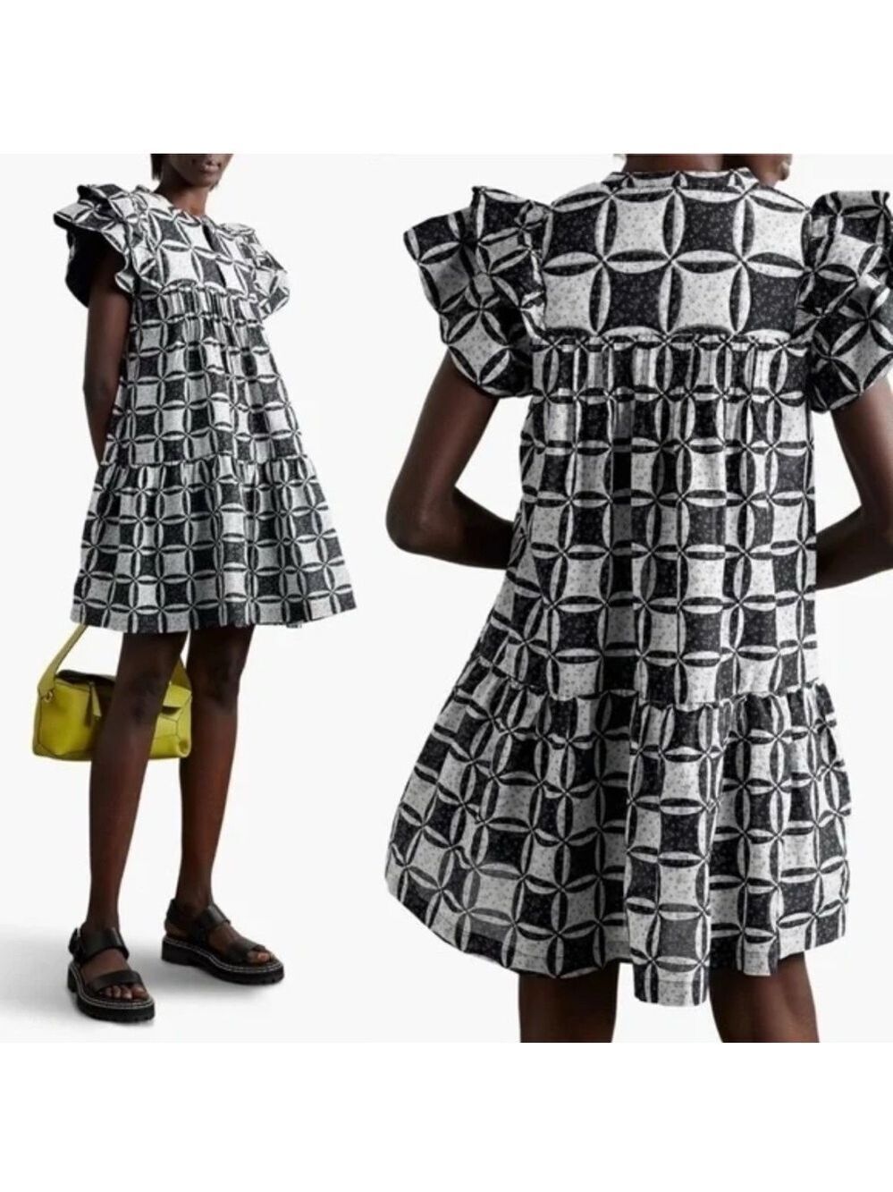 NWT SEA NY Catalina Calico Flutter Sleeve Tunic Dress SZ M Reg. $425